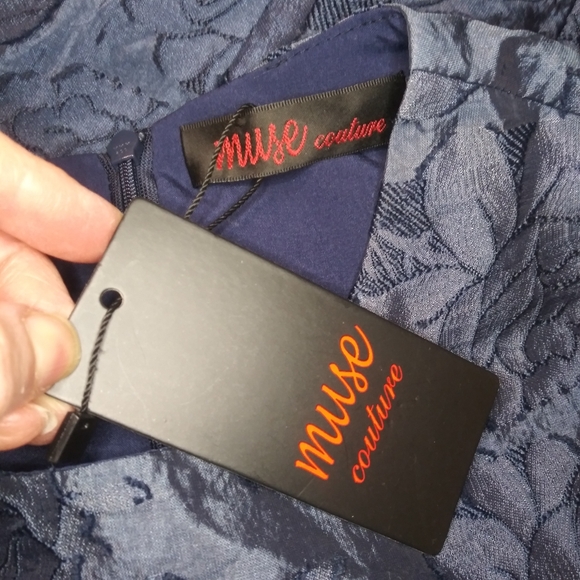 Muse Couture Navy Gothic Style, Rose Patterned Organza Brocade & Velvet Dress - Picture 10 of 13